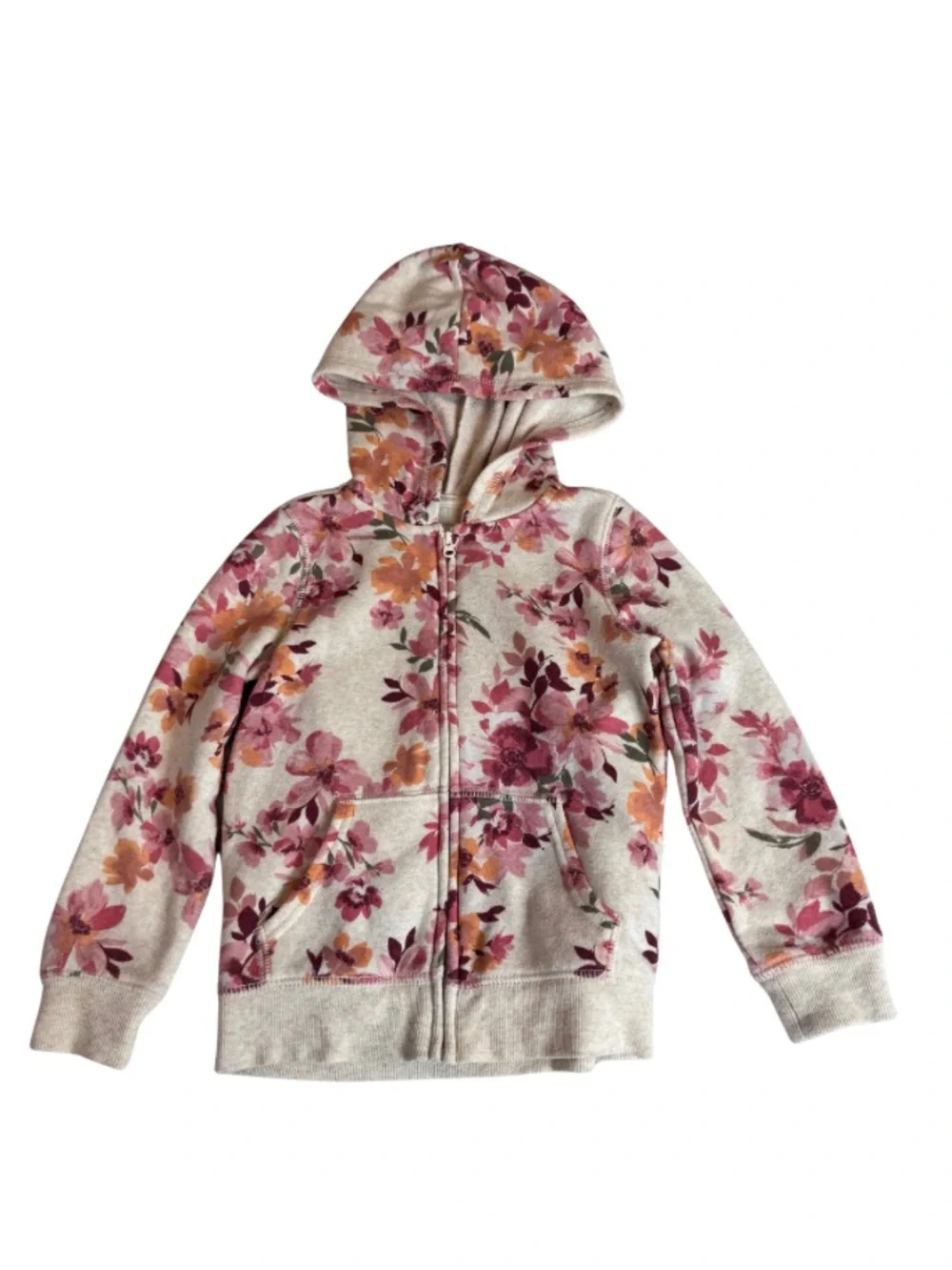 OshKosh B'gosh Cream & Pink Floral Fleece Zip Hoodie & Joggers Set 4T